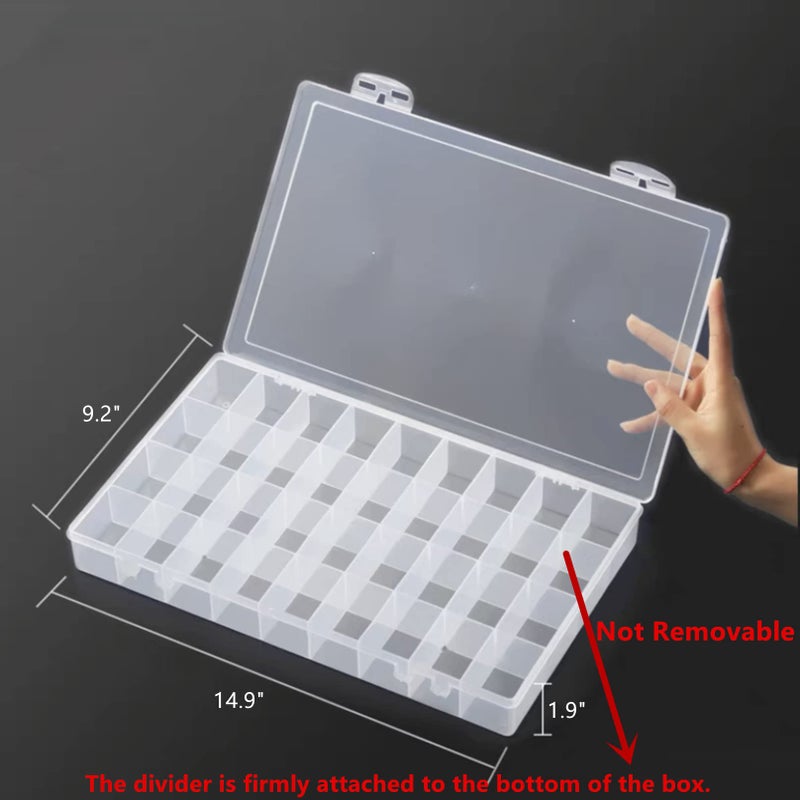 Feadily 2PCS 36 Grids Large Plastic Organizer Box with Dividers, Compartment Organizer Box for Nail Accessories/Screw/Sewing Arts and Oil Paint, Bead Storage Containers 14.9"" x 9.2"" x 1.9"" (Clear) - Image 2